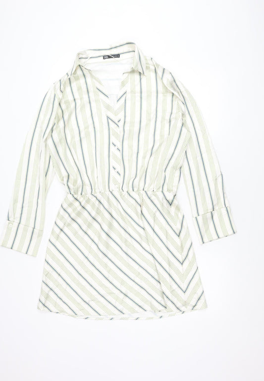 Zara Women's XL Green Striped Shirt Dress