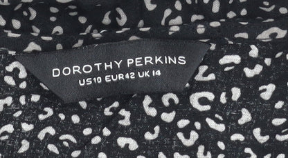 Brand and care label for Dorothy Perkins Women's Black Animal Print Dress, size 14