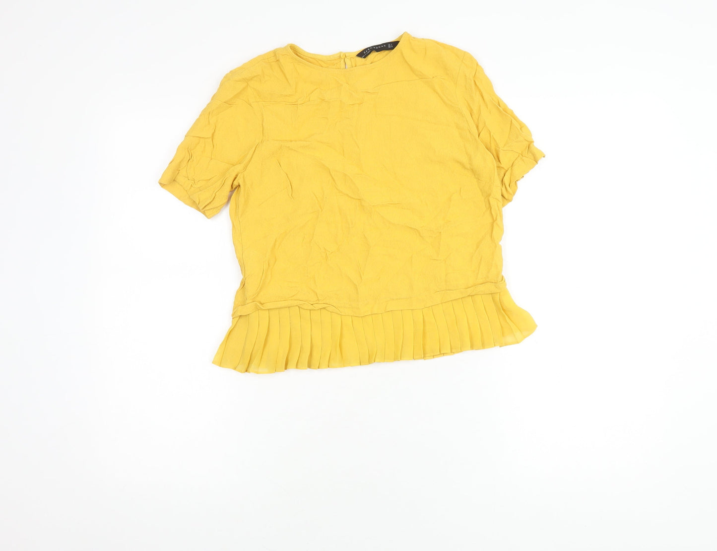 Zara Woman Yellow Short Sleeve Top, Size 8, Round Neck