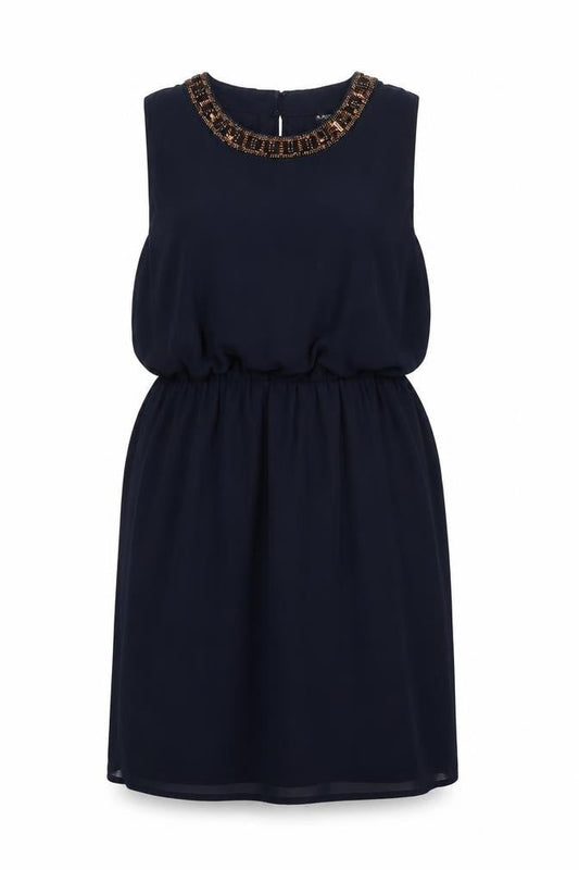 Warehouse Women's Blue Beaded Sleeveless Dress