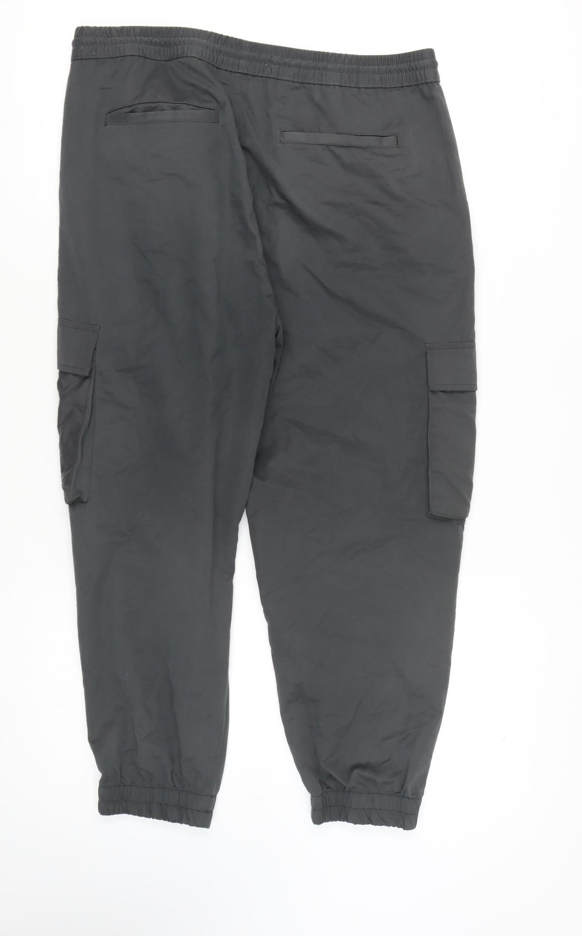 Zara Unisex Black Cargo Trousers, Size L, Elastic Waist