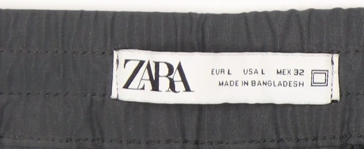 Zara Unisex Black Cargo Trousers, Size L, Elastic Waist