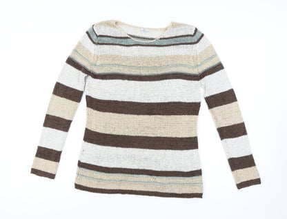 Additional front view of Evie Women's Brown Beige Striped jumper, size 14