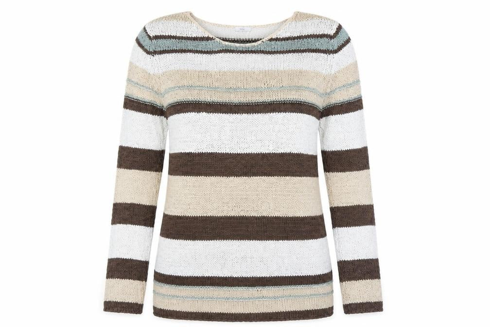 Evie Women's Brown Beige Striped Pullover Jumper Size 14