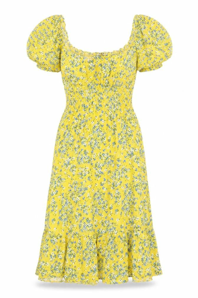 M&Co Women's Yellow Floral Midi Dress, UK 10