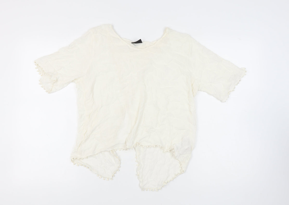 VILA Women’s Ivory Blouse, Medium, Short Sleeve