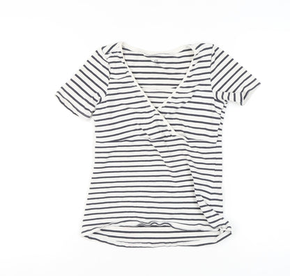 H&M Women's Multicoloured Striped Wrap T-Shirt - Size S