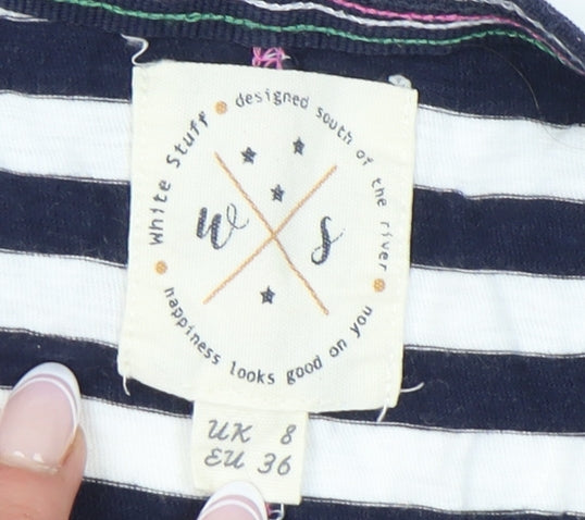White Stuff Women's Black Striped T-Shirt - Size 8