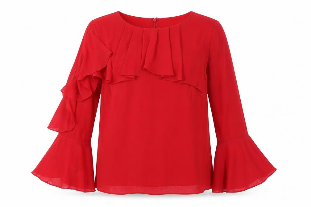 Coast Women's Red Ruffle Blouse UK 12