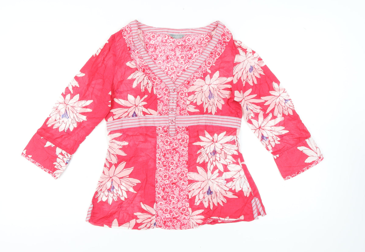Marks & Spencer Pink Floral 3/4 Sleeve Blouse - Size 8