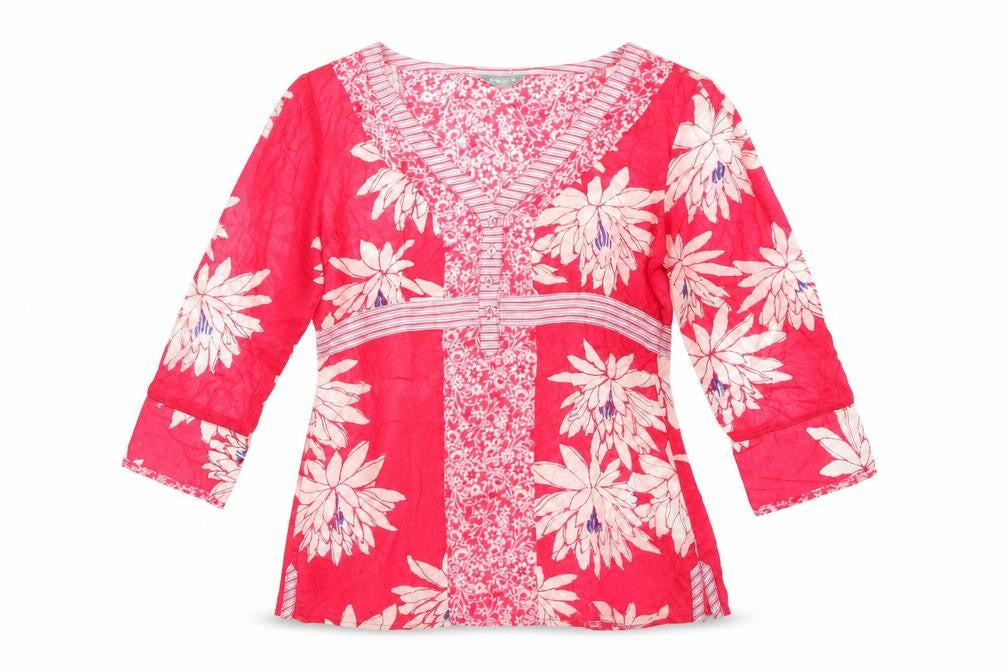 Marks & Spencer Pink Floral 3/4 Sleeve Blouse - Size 8