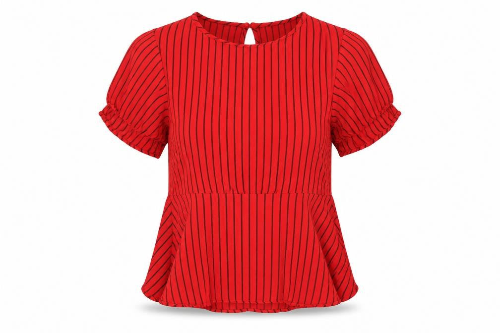 Zara Women's Red Striped Blouse, XS, Short Sleeve