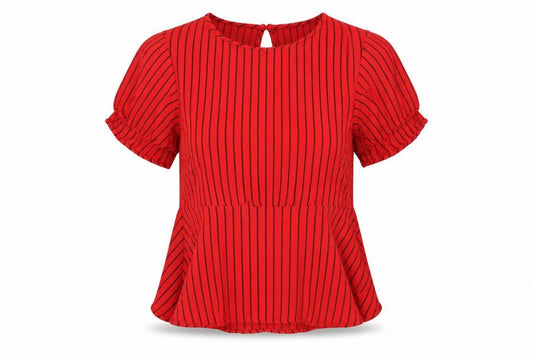 Zara Women's Red Striped Blouse, XS, Short Sleeve