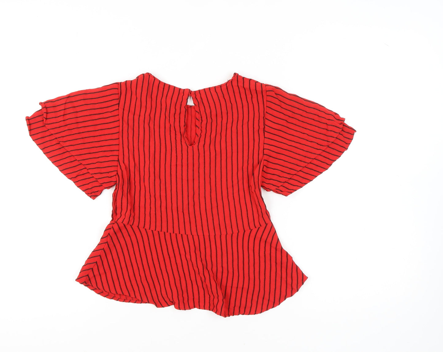 Zara Women's Red Striped Blouse, XS, Short Sleeve