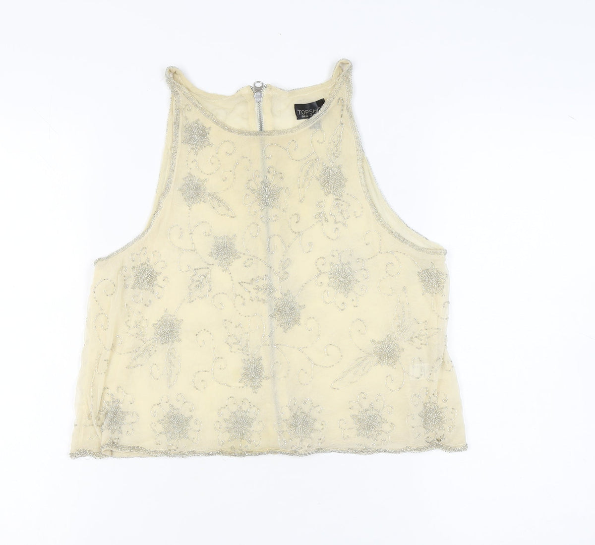 Topshop Women's Ivory Floral Embroidered Tank