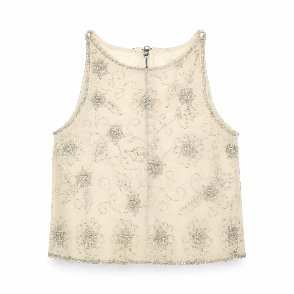 Topshop Women's Ivory Floral Embroidered Tank