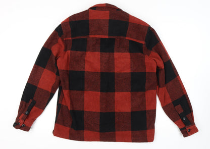 Back view of BDG Men's Red Black Plaid Basic Jacket S