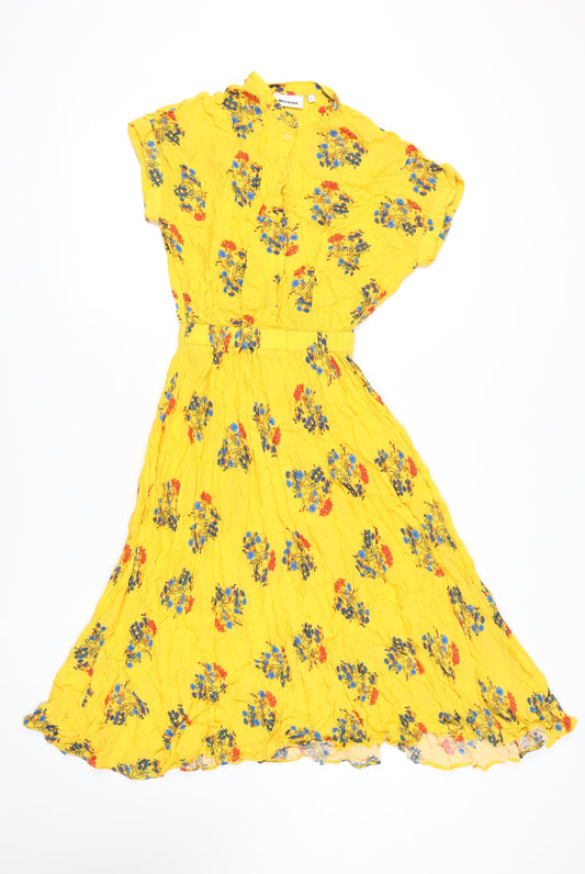 Weekday Women's Yellow Floral Collared Dress XS