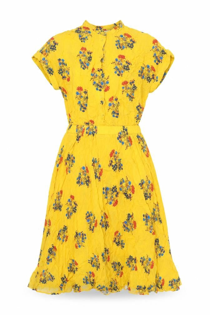 Weekday Women's Yellow Floral Collared Dress XS