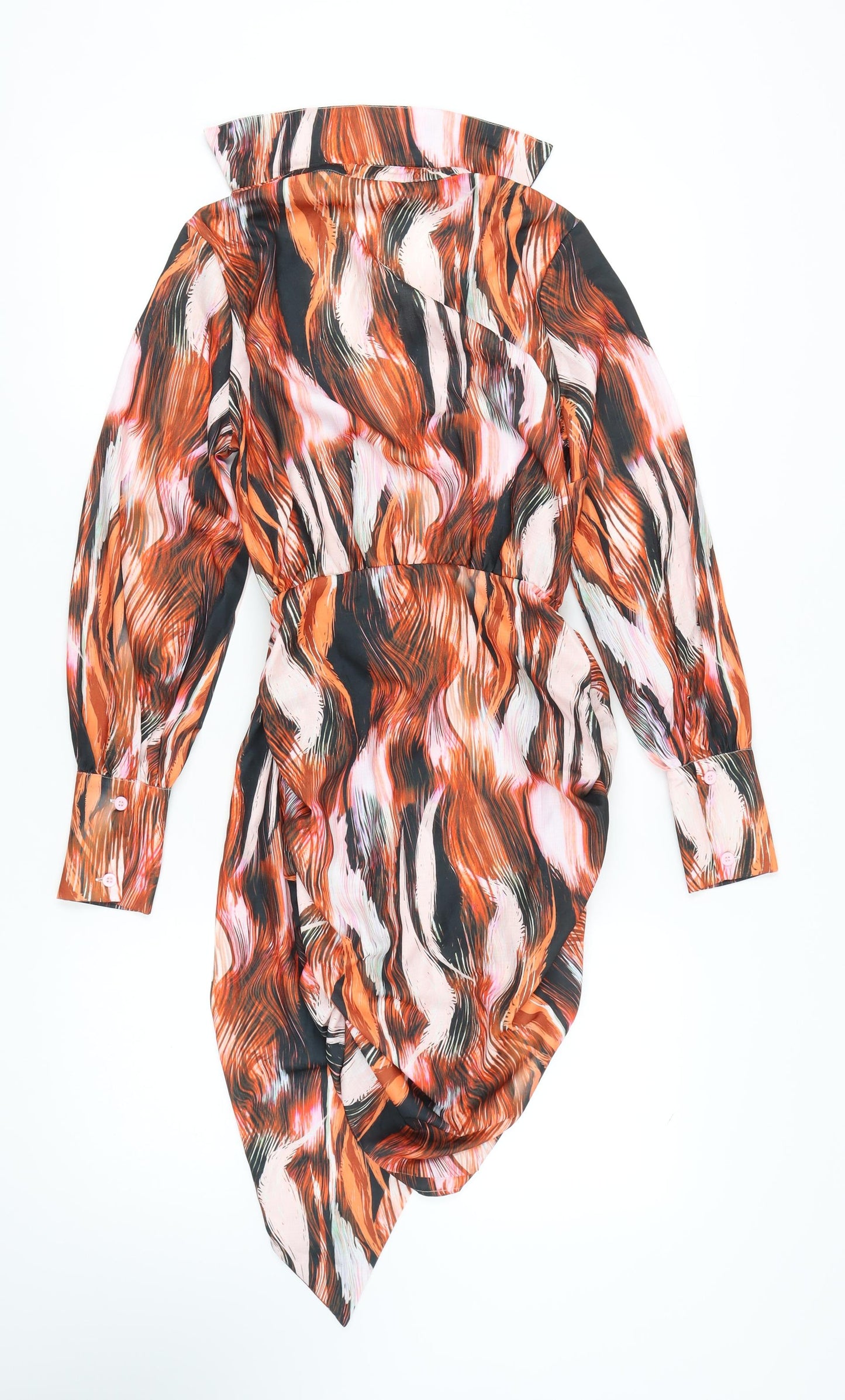 PrettyLittleThing Women's Multicoloured Asymmetric Shirt Dress Size 6