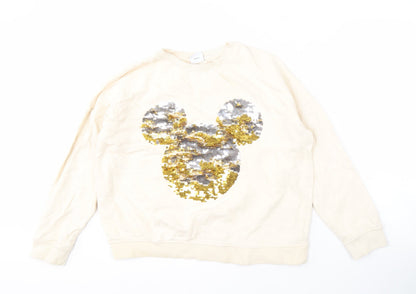 Preloved Disney Women's Beige Sequin Pullover Sweatshirt Size 12 - Front