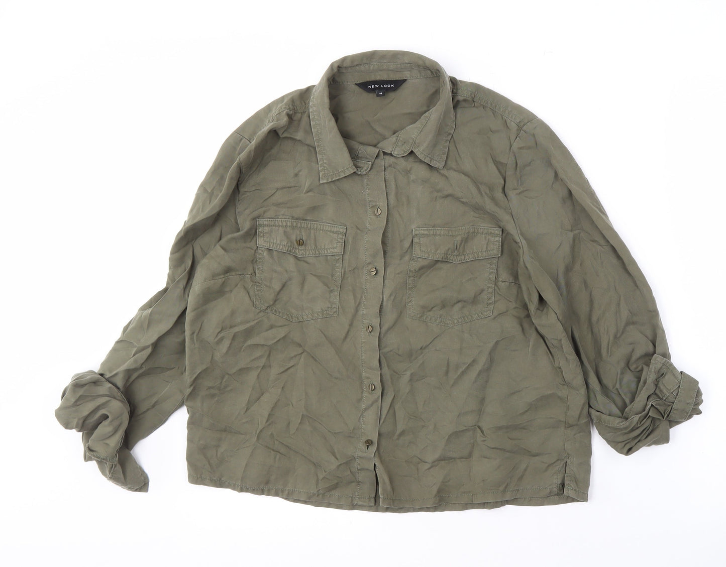 New Look Women's Green Button-Up Shirt Size 10