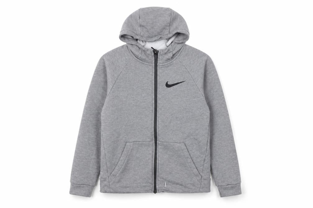 Nike Boys Grey Full Zip Hoodie - Size L, Perfect for School and Gym
