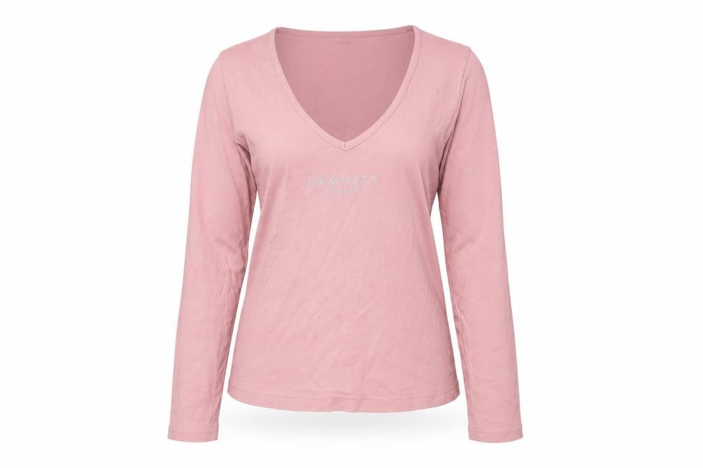 Hamnett Women's Pink V-Neck Long Sleeve T-Shirt