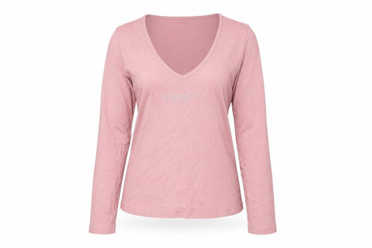 Hamnett Women's Pink V-Neck Long Sleeve T-Shirt