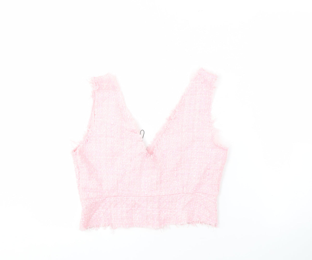 Zara Women's Pink Cropped Blouse - Size S