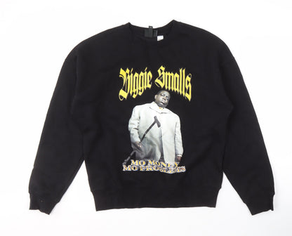 H&M Womens Black Oversized Graphic Sweatshirt S