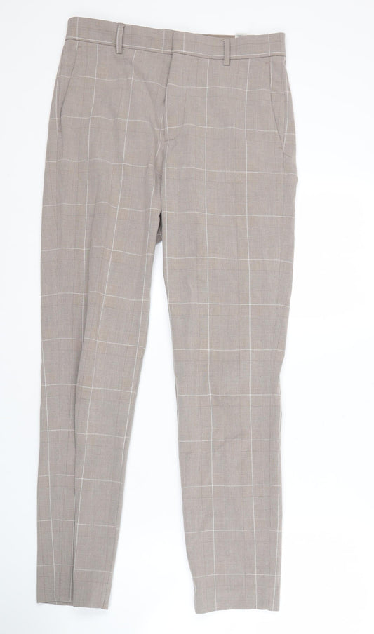 H&M Women’s Beige Check Slim Fit Trousers Size 8