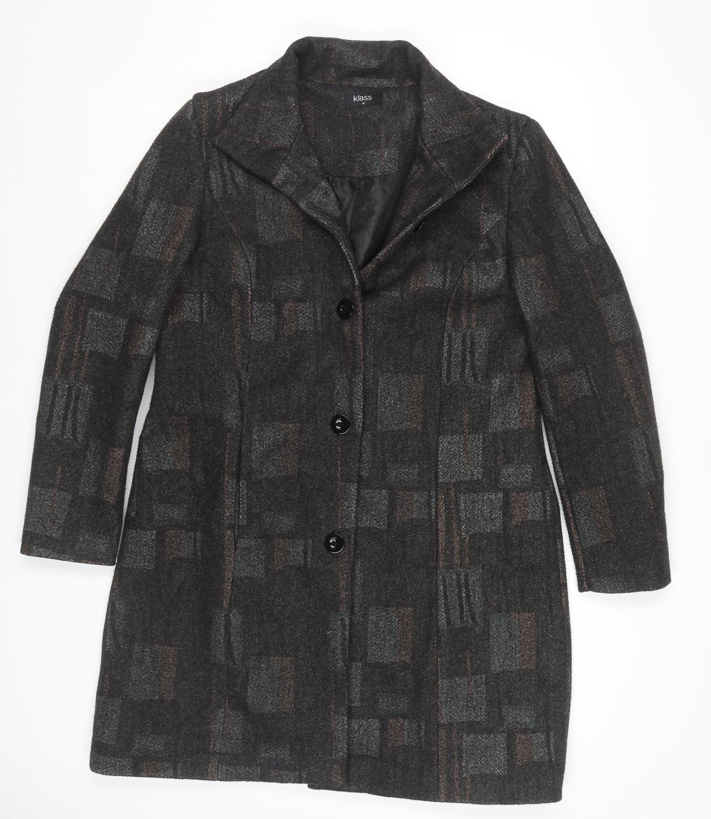 Klass Women's Black Geometric Mid-Length Coat Size 16