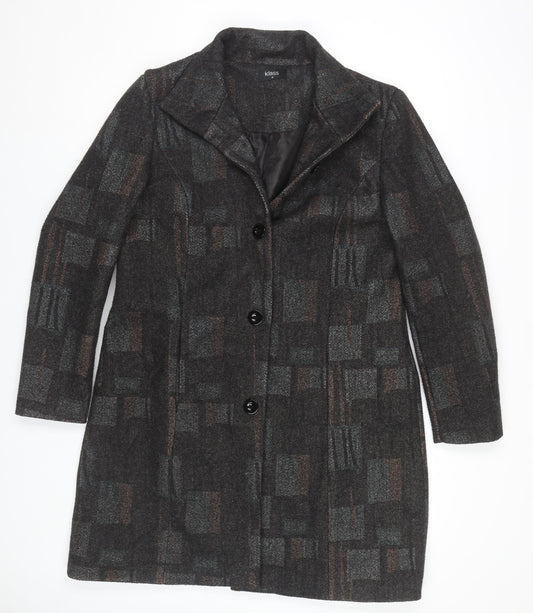 Klass Women's Black Geometric Mid-Length Coat Size 16