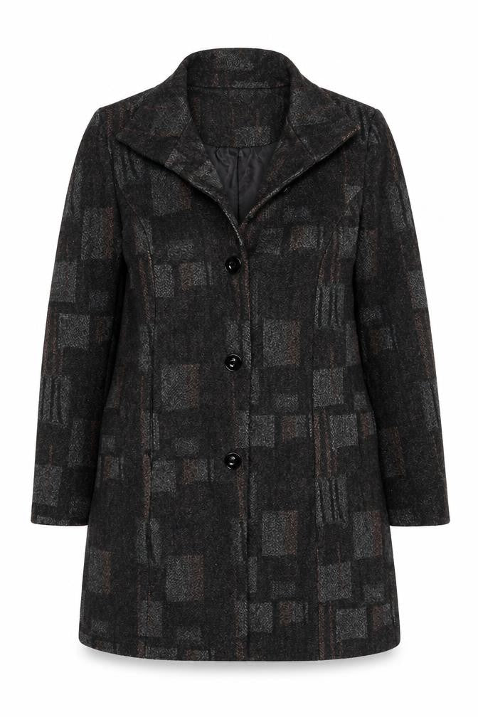 Klass Women's Black Geometric Mid-Length Coat Size 16