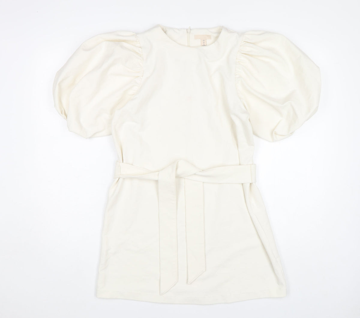 H&M Women's S Ivory A-Line Puff Sleeve Mini Dress