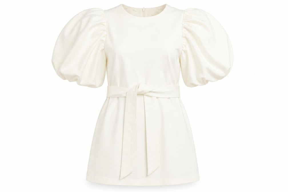 H&M Women's S Ivory A-Line Puff Sleeve Mini Dress