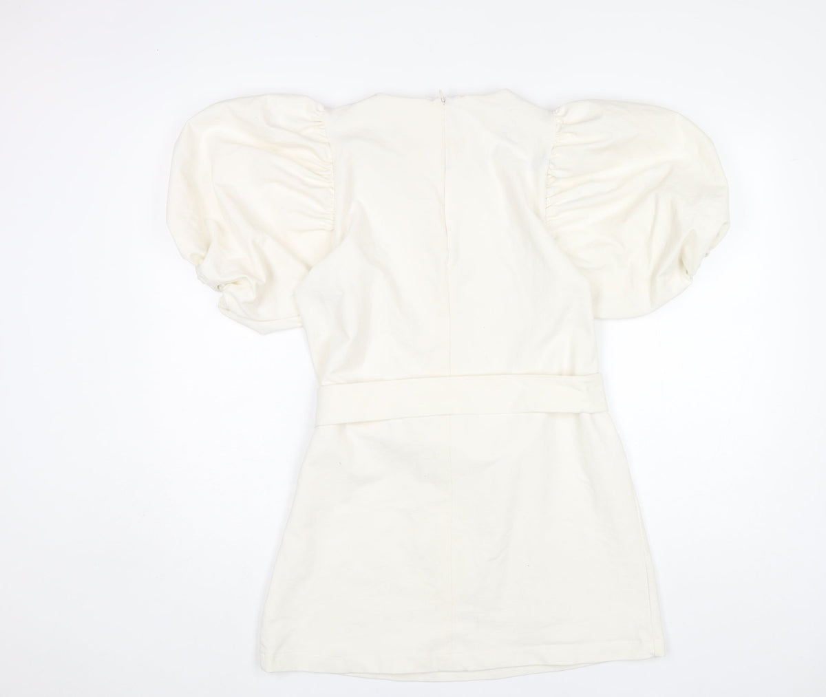 H&M Women's S Ivory A-Line Puff Sleeve Mini Dress
