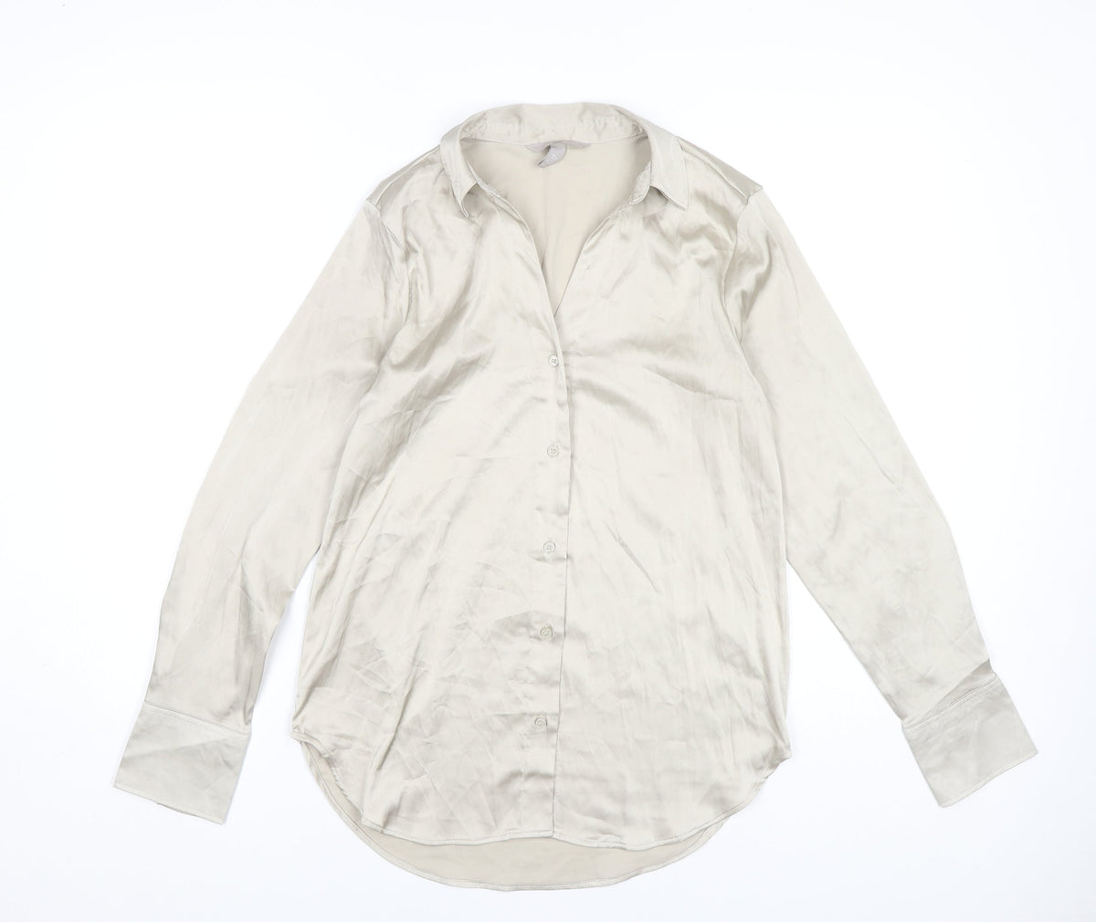 H&M Women's Beige Button-Up Shirt - Size 12