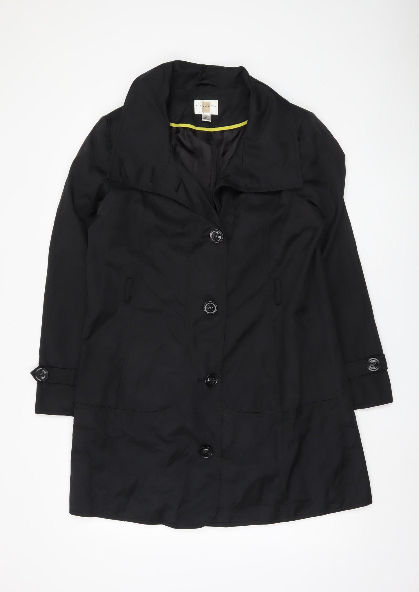 Gallery Women's Black Cotton Blend Mid Coat L