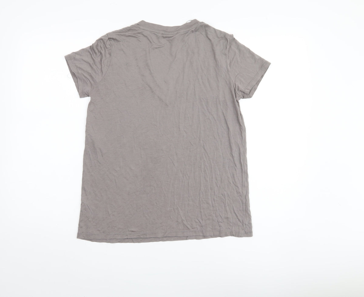 Zara Women's Grey V-Neck T-Shirt Size 8