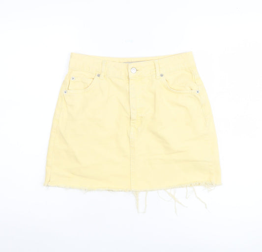 Topshop Women's Yellow Mini Denim Skirt, Size 10