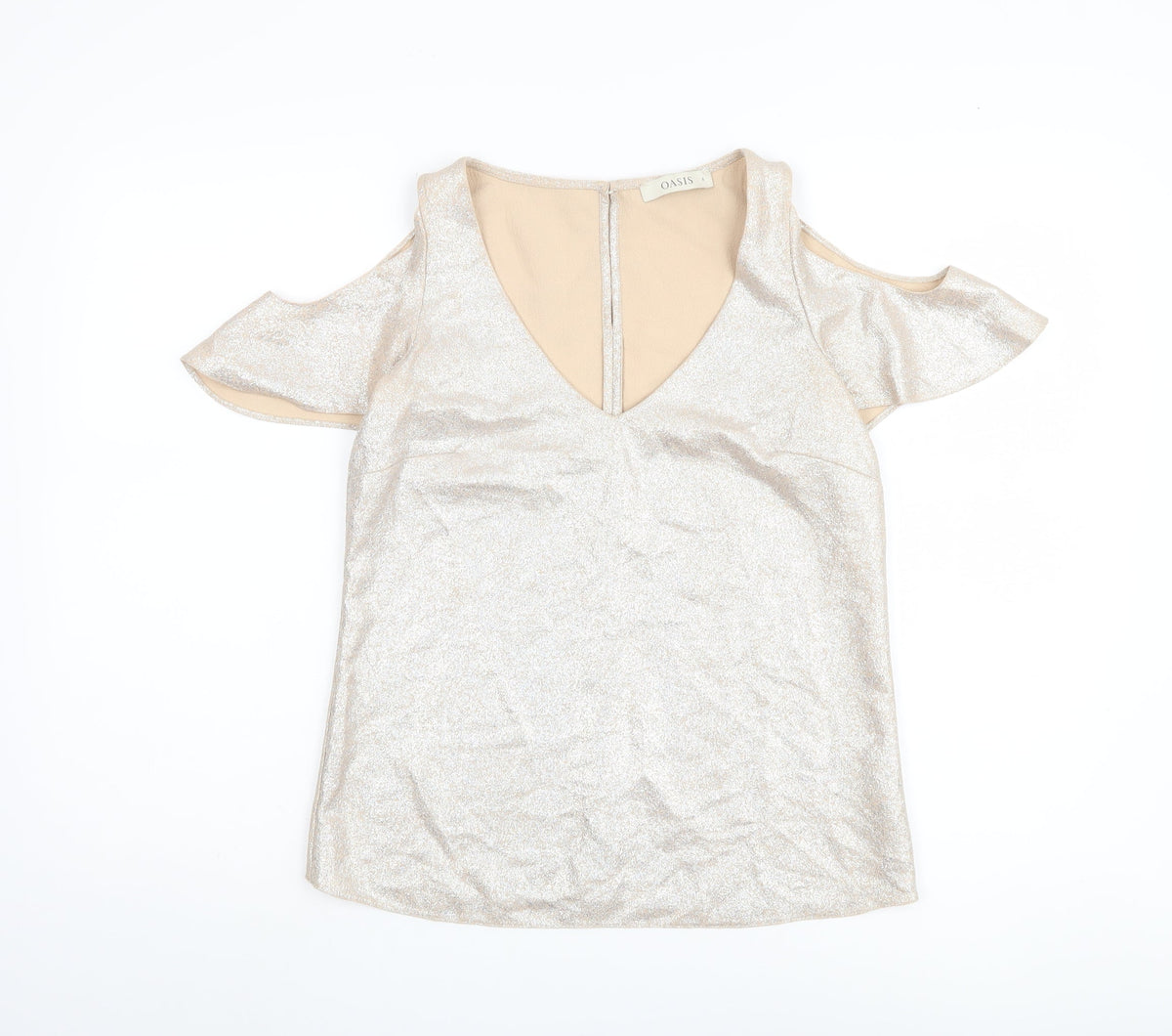 Oasis Women's Beige V-Neck Cold Shoulder Blouse Size 8