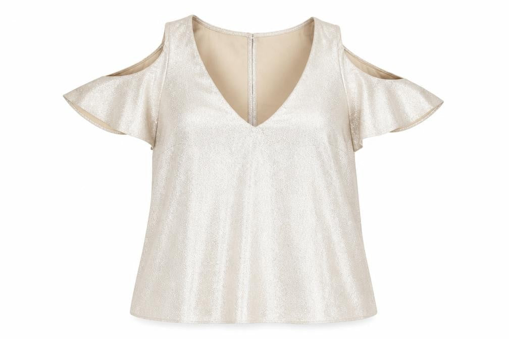 Oasis Women's Beige V-Neck Cold Shoulder Blouse Size 8