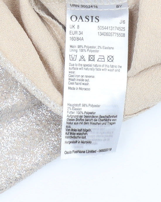 Oasis Women's Beige V-Neck Cold Shoulder Blouse Size 8