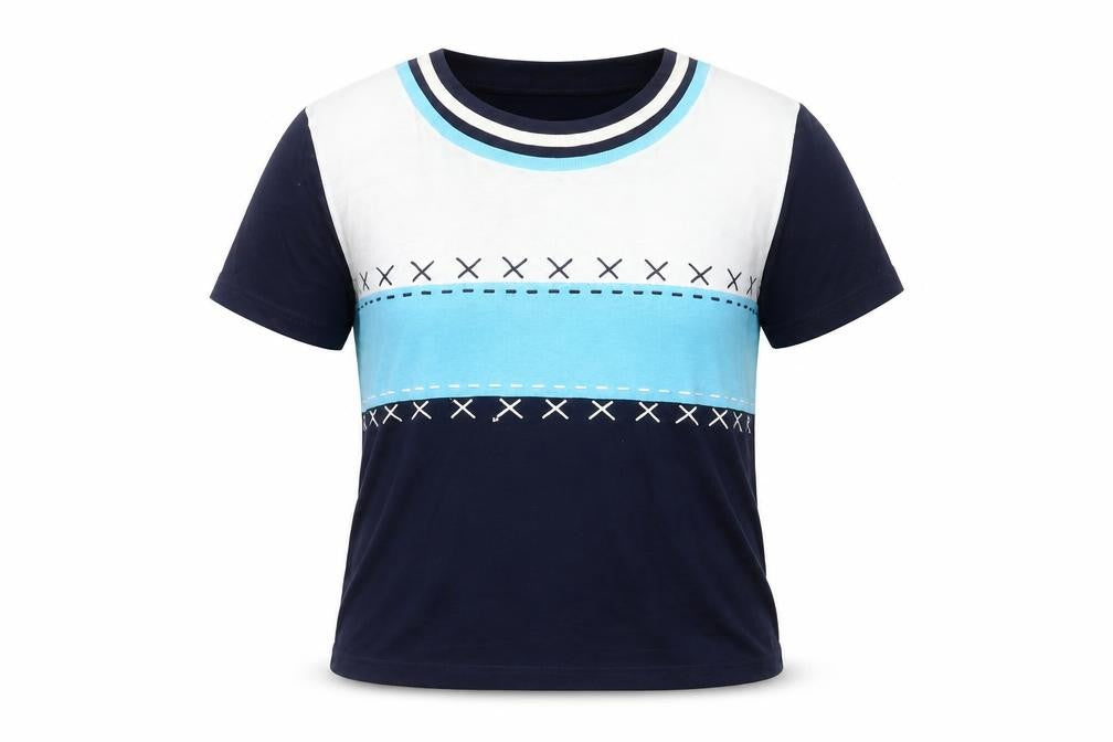 Roman Originals Women's Blue Geometric Ringer T-Shirt M