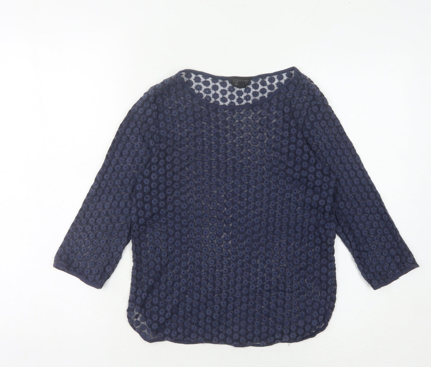 Topshop Women's Blue Lace Floral 3/4 Sleeve Top Size 10