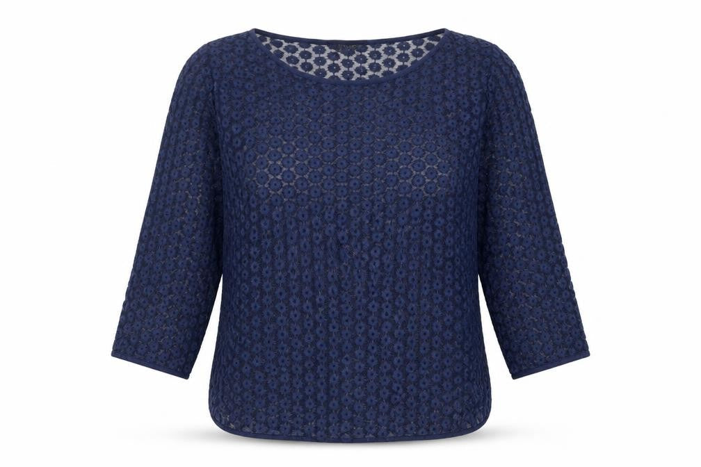 Topshop Women's Blue Lace Floral 3/4 Sleeve Top Size 10