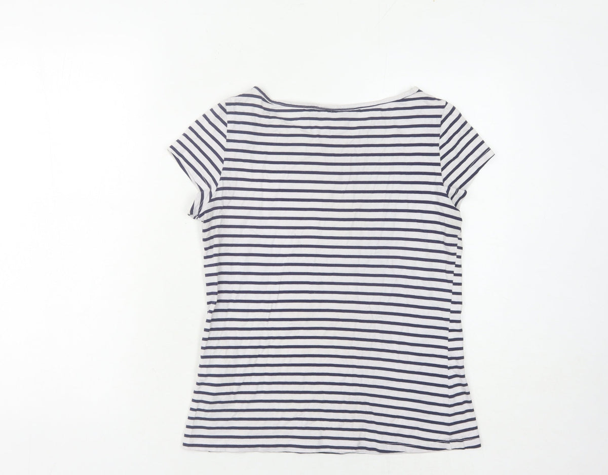 Dorothy Perkins Women's White Striped T-Shirt, Size 10