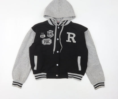 Additional front view of A2Z 4-Kids boys’ varsity jacket, black/grey, 13 years, hooded